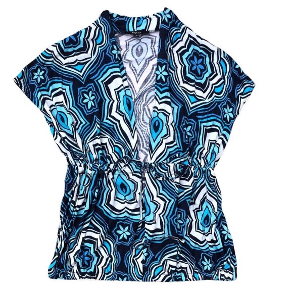Express Blue Psychedelic Abstract Print Romper Style Tunic Blouse - Picture 2 of 13